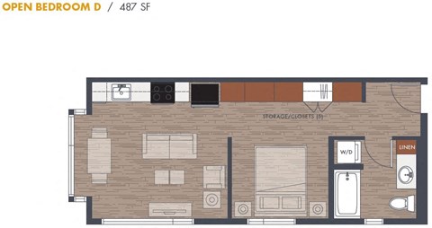 Open One Bedroom Floorplan D